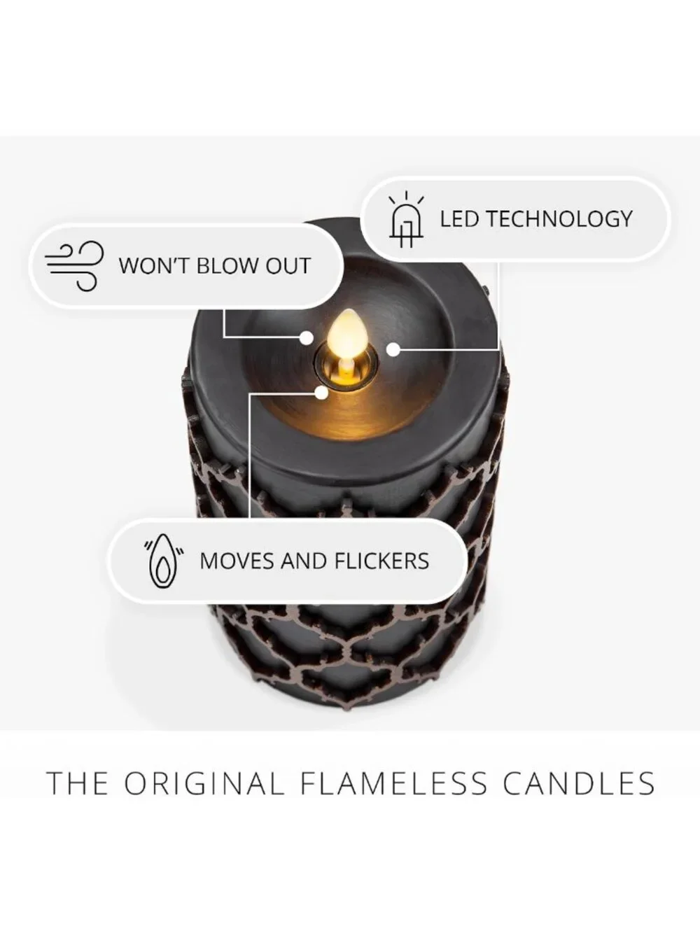 Flameless LED Pillar Candle - Black Embossed, Timer Function, Real Wax, 3.5x6.5